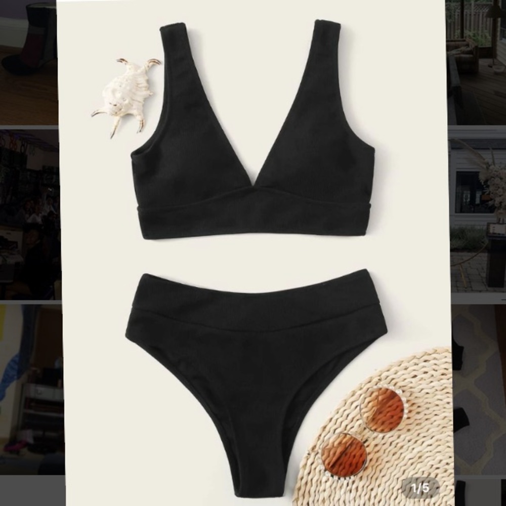SHEIN black high wasted ribbed bikini